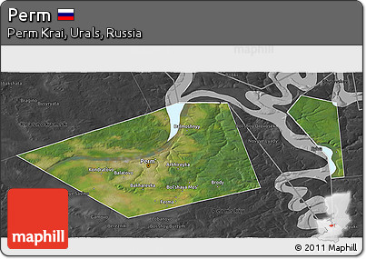 Satellite 3D Map of Perm, darken, desaturated