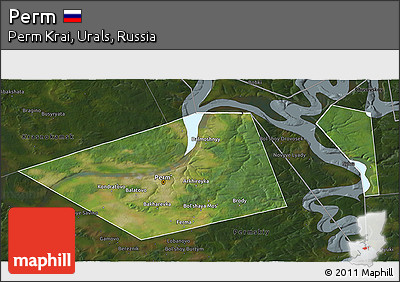 Satellite 3D Map of Perm, darken
