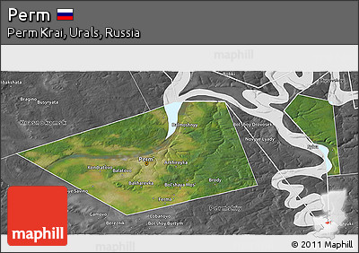 Satellite 3D Map of Perm, desaturated