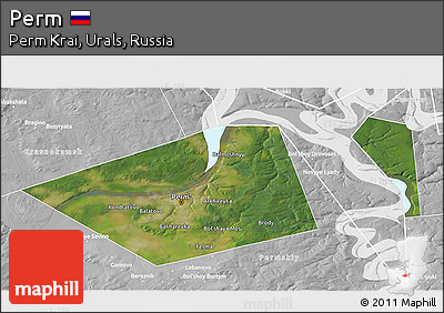 Satellite 3D Map of Perm, lighten, desaturated