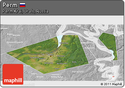 Satellite 3D Map of Perm, lighten, desaturated