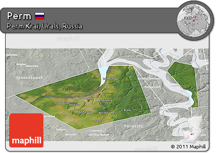 Satellite 3D Map of Perm, lighten, semi-desaturated