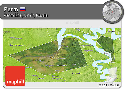 Satellite 3D Map of Perm, physical outside