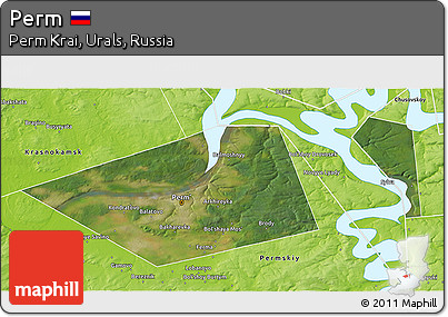 Satellite 3D Map of Perm, physical outside