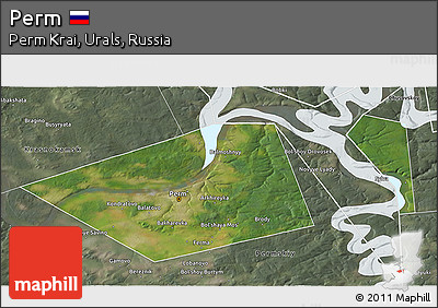 Satellite 3D Map of Perm, semi-desaturated