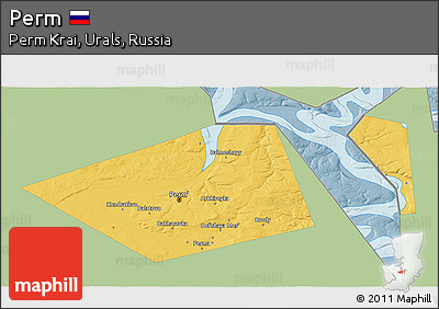 Savanna Style 3D Map of Perm, single color outside
