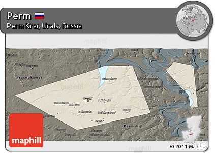 Shaded Relief 3D Map of Perm, darken