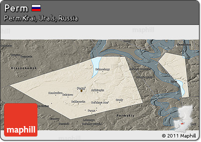 Shaded Relief 3D Map of Perm, darken