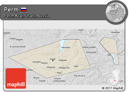 Shaded Relief 3D Map of Perm, desaturated
