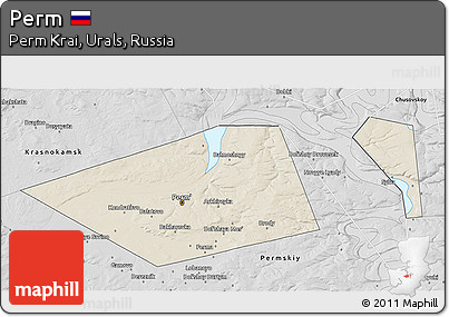 Shaded Relief 3D Map of Perm, desaturated