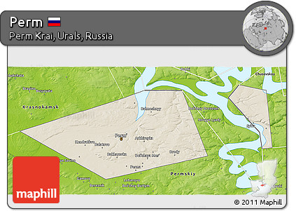 Shaded Relief 3D Map of Perm, physical outside