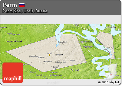 Shaded Relief 3D Map of Perm, physical outside