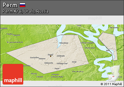 Shaded Relief 3D Map of Perm, physical outside