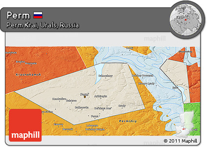 Shaded Relief 3D Map of Perm, political outside