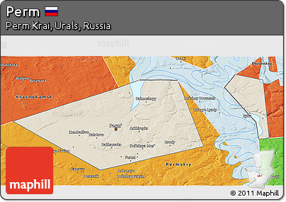 Shaded Relief 3D Map of Perm, political outside