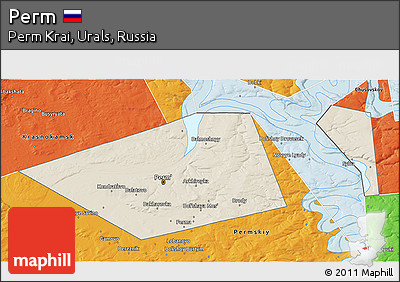 Shaded Relief 3D Map of Perm, political outside