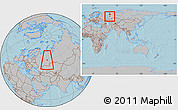 Gray Location Map of Perm, within the entire country, hill shading