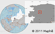 Gray Location Map of Perm, highlighted country, highlighted grandparent region, hill shading