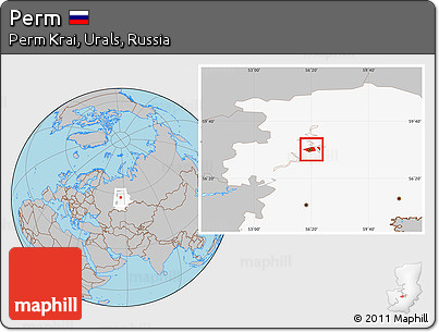 Gray Location Map of Perm, highlighted grandparent region