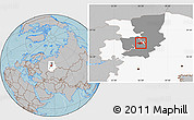 Gray Location Map of Perm, highlighted parent region, highlighted grandparent region, hill shading