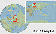 Savanna Style Location Map of Perm, within the entire country, hill shading