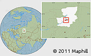 Savanna Style Location Map of Perm, highlighted parent region, hill shading