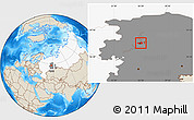 Shaded Relief Location Map of Perm, highlighted country, highlighted grandparent region