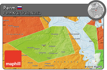 Physical Map of Perm, political outside