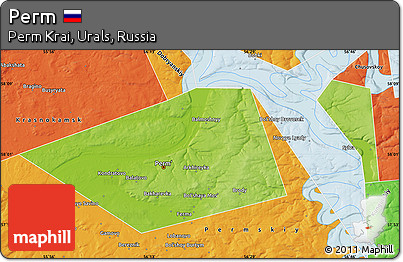 Physical Map of Perm, political outside