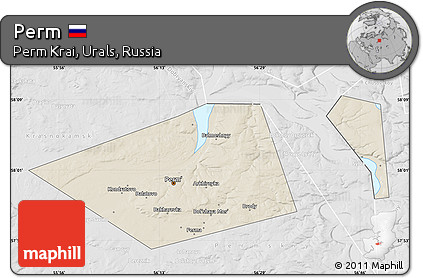 Shaded Relief Map of Perm, lighten, desaturated