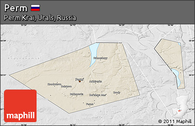 Shaded Relief Map of Perm, lighten, desaturated