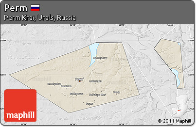 Shaded Relief Map of Perm, lighten, desaturated