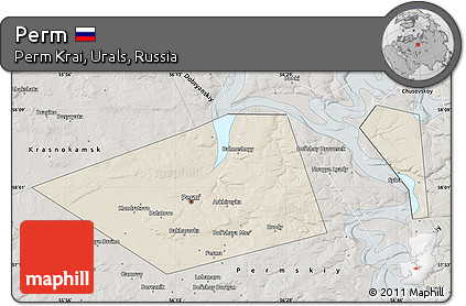 Shaded Relief Map of Perm, semi-desaturated