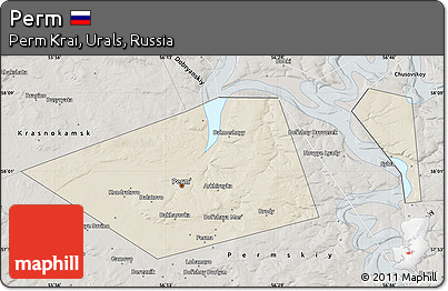 Shaded Relief Map of Perm, semi-desaturated