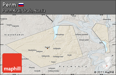 Shaded Relief Map of Perm, semi-desaturated