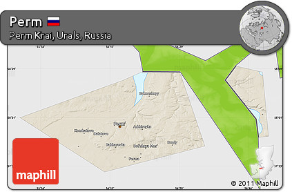 Shaded Relief Map of Perm, single color outside