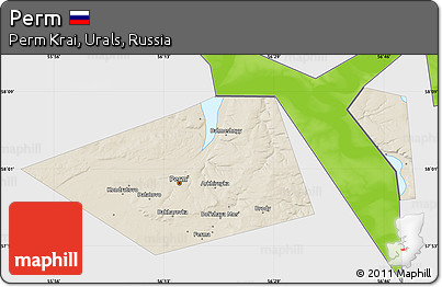 Shaded Relief Map of Perm, single color outside