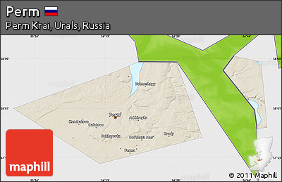 Shaded Relief Map of Perm, single color outside