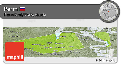 Physical Panoramic Map of Perm, semi-desaturated