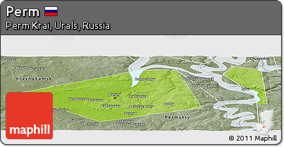 Physical Panoramic Map of Perm, semi-desaturated