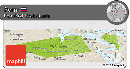 Physical Panoramic Map of Perm, shaded relief outside
