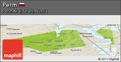 Physical Panoramic Map of Perm, shaded relief outside