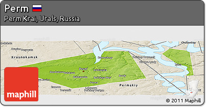 Physical Panoramic Map of Perm, shaded relief outside
