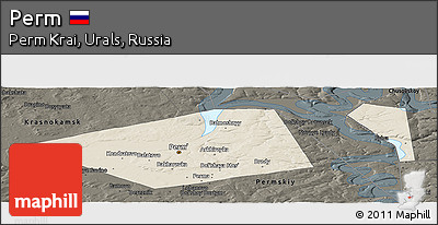 Shaded Relief Panoramic Map of Perm, darken