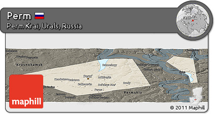 Shaded Relief Panoramic Map of Perm, darken