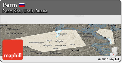 Shaded Relief Panoramic Map of Perm, darken
