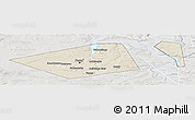 Shaded Relief Panoramic Map of Perm, lighten, semi-desaturated