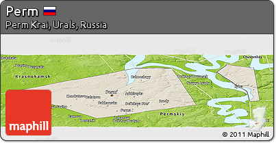Shaded Relief Panoramic Map of Perm, physical outside
