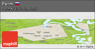 Shaded Relief Panoramic Map of Perm, physical outside