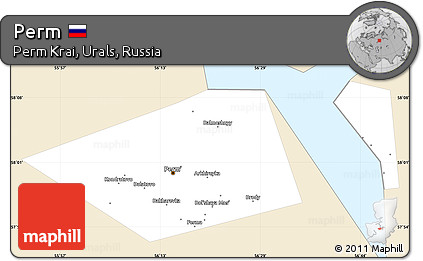 Classic Style Simple Map of Perm, single color outside